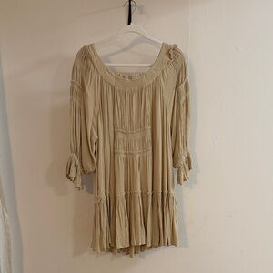 Boho Peasant off the shoulder Dress in Beige
